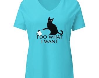 Funny Black Cat V-Neck Tee, Sarcastic Cat Mom Gift Top