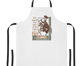 Sir Loin Funny BBQ Apron, Medieval Knight Pun Grilling Apron, Grill Dad Cookout Gift