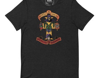 Shirt Swords N Sorcery Appetite for Darkness, Skeletor Villain Crest Tee, Masters of the Universe Heavy Metal-parodie