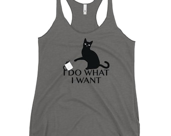 Funny Black Cat Racerback Tank, Sarcastic Cat Mom Summer Top