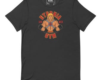 Eternia Gym Shirt, He-Man Parody Workout Tee, 80s Cartoon Bodybuilding Apparel