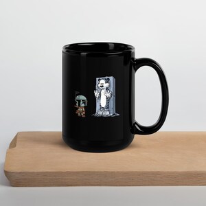 Boba Fett & Carbonite Calvin Mug, Funny Star Wars Calvin and Hobbes Parody Coffee Mug, Bounty Hunter Frozen Tiger Mashup