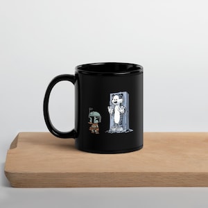 Boba Fett & Carbonite Calvin Mug, Funny Star Wars Calvin and Hobbes Parody Coffee Mug, Bounty Hunter Frozen Tiger Mashup