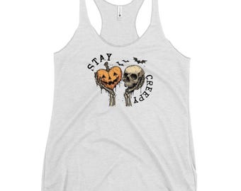 Bleiben Sie gruseligen Schädel Kürbis Tank Top, Goth Halloween gruselige Kleidung