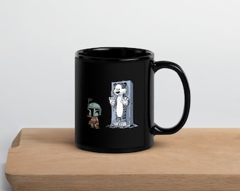 Boba Fett & Carbonite Calvin Mug, Funny Star Wars Calvin and Hobbes Parody Coffee Mug, Bounty Hunter Frozen Tiger Mashup