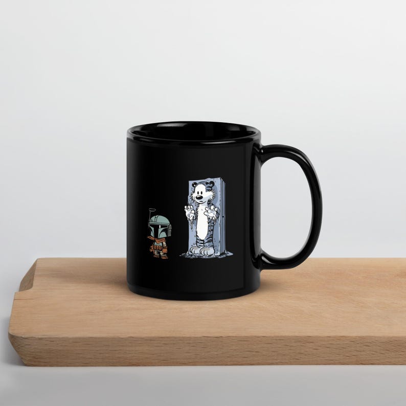 Boba Fett & Carbonite Calvin Mug, Funny Star Wars Calvin and Hobbes Parody Coffee Mug, Bounty Hunter Frozen Tiger Mashup