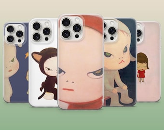 Funda de teléfono Yoshitomo Nara con arte japonés para iPhone 17Pro, 16, 15, 14, 13, 12, Samsung S26, S25, S24, S23Fe, A16, A56, Pixel 10, 9Pro