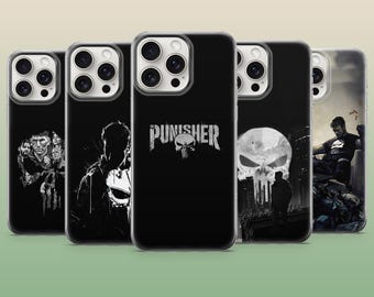 Funda para teléfono Punisher Marvel Dark Hero para iPhone 17Pro, 16, 15, 14, 13, 12, Samsung S26, S25, S24, S23Fe, A16, A56, Pixel 10, 9Pro