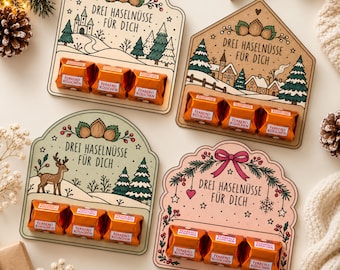 Weihnachtsgeschenkhalter für Ferrero Küsschen, 3 Haselnüsse für Sie, Tischgeschenk, kleines Geschenk, digitaler Download, druckbare Canvas-Vorlage
