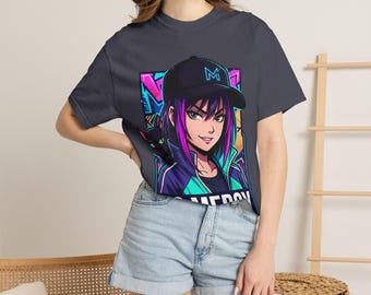 Anime Girl Cat Shirt | Neon Cyberpunk Design Graphic Tee