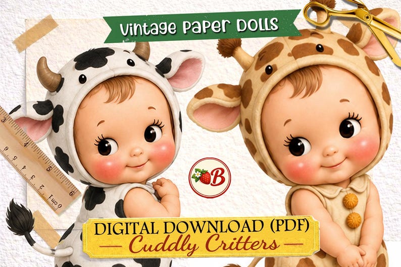 Paper Doll Ruler 15 Vintage Cuddly Critters Paper Dolls – Printable Illustrations (PDF ...