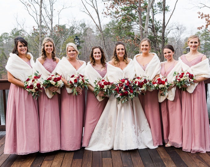 faux fur shawls for bridesmaids