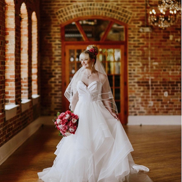 Cathedral Wedding Veil: Double Horsehair Trim, 2-Tier Bridal Veil