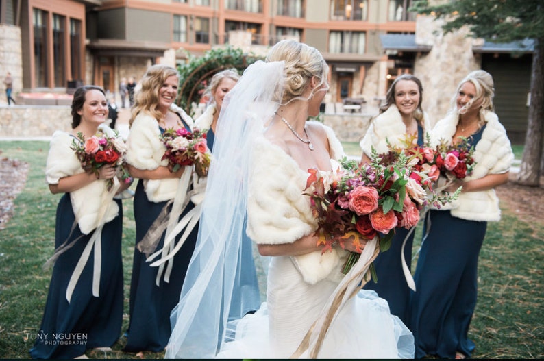 faux fur shawls for bridesmaids