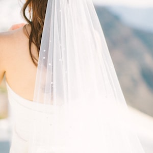 Wedding veil with scattered crystals Chapel Veil with 2 tiers Veil with blusher Long bridal veil with rhinestones
