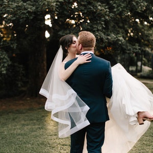 fingertip veil with horsehair trim wedding veil with 2" horsehair trim fingertip wedding veil bridal veil crinoline trim 2 tier veil