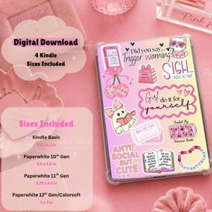 Divertida plantilla imprimible rosa para Kindle / Paquete de 4 archivos PDF para Basic, Paperwhite y Colorsoft / Descarga digital