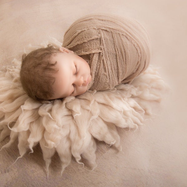 Merino Wool layering Piece, Flokati,  Soft, 18" Round, Sand Color, Photo Prop newborns and babies