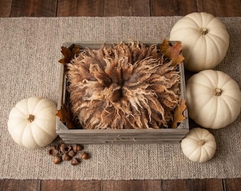 Handmade Curly Wool Layer: Camel Brown Newborn Photo Prop