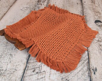 Woven Rope Layer, Macrame,  for Newborn Photography, Burnt Rust Orange