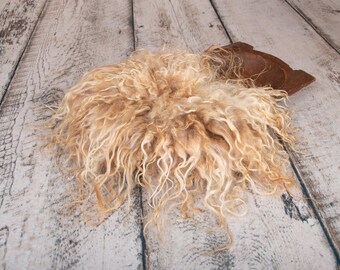 Curly Wool Photo Prop: Camel Brown Newborn Basket Stuffer (19 inch)