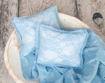 Small Newborn Posing Pillow : Floral Lace Pattern, Baby Blue color, Newborn Photography Support Prop