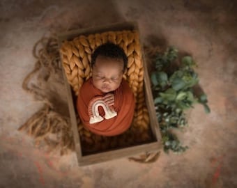 2 Piece Stretchy Wrap & Macrame Rainbow Set,  Autumn Orange Color, Newborn Photography Prop
