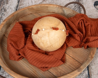 2 Piece Stretchy Waffle Wrap & Tie-back headband Set, Rust Color, Fall, Newborn Photography Prop
