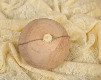 Tie-Back Jute headband: Light Yellow, Fabric flower Rosette and beads, Newborn photography prop
