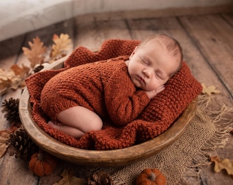 Chunky Knit Blanket Layer: Rust Orange, Photography Prop