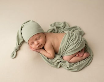 Newborn Sleepy Cap, photography prop, Light Sage color