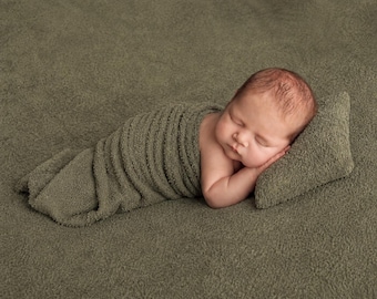 Seamless Photography Backdrop and wrap Set, Small Pillow, Fuzzy Texture Fabric, Sage, Army Green