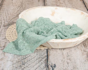 Fabric Blanket: Floral Lace, Seafoam color , for newborn photography