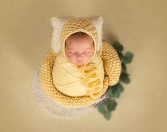 Chunky Knit Blanket Layer: Yellow, Photography Prop