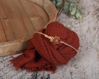 2 Piece Stretchy Waffle Wrap & Tie-back headband Set, Rust Color, Fall, Newborn Photography Prop