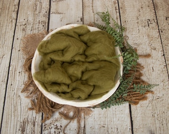 Wool Fluff , Moss, Olive Green, Basket Stuffer, Photo Prop for newborns