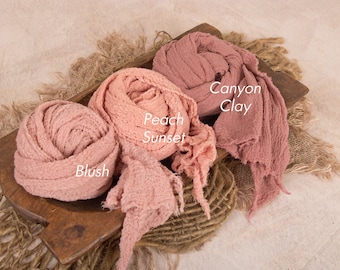 Pick One Cheesecloth Wrap, 32” x 100” stretched, Blush, Peach, for Newborn Photography