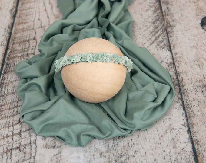Featured listing image: 2 Piece Stretchy Wrap & Tie-back headband Set: Mint color, Newborn Photography Prop