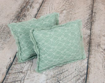 Small Newborn Posing Pillow : Floral Lace Pattern, Seafoam color, Newborn Photography Support Prop