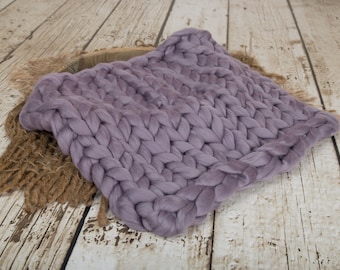 18" Chunky Knit blanket, Lavender, Newborn Photography Prop