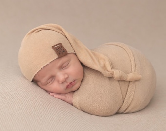 Newborn Sleepy Cap, photography prop, Beige color