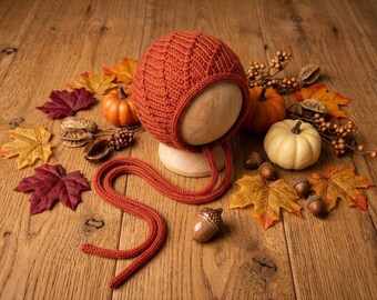 Knit Bonnet , Brick Orange Color, Newborn, Photography Prop