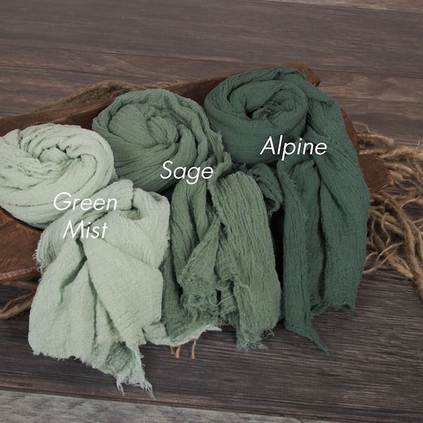 Pick One Cheesecloth Wrap, 32” x 100” stretched, Sage Greens, for Newborn Photography