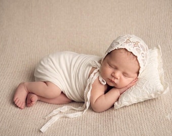 Small Pillow, Newborn Bonnet, Floral Lace Pattern, Off-White color, Newborn Photography Support Prop
