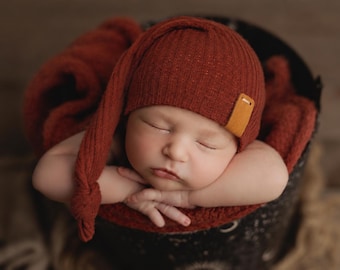 Newborn Sleepy Cap, photography prop, Rust color
