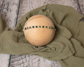Moss Green Cheesecloth Wrap & Macrame Beaded Headband Set: Newborn Photography Prop
