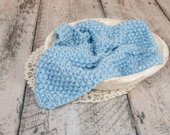 Chunky Knit Blanket Layer: Baby Blue, Photography Prop