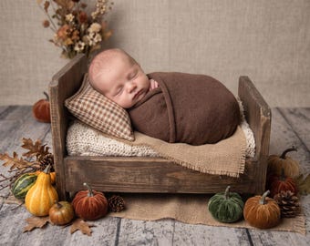 Small Plaid Pillow: Fall brown and copper color, Newborn Photography Prop