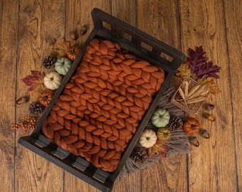 18" Chunky Knit blanket, Rust, For Newborn Photography, Prop