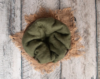 Fluff , Merino Wool, Filler, Army Green, Basket Stuffer, Photo Prop for newborns